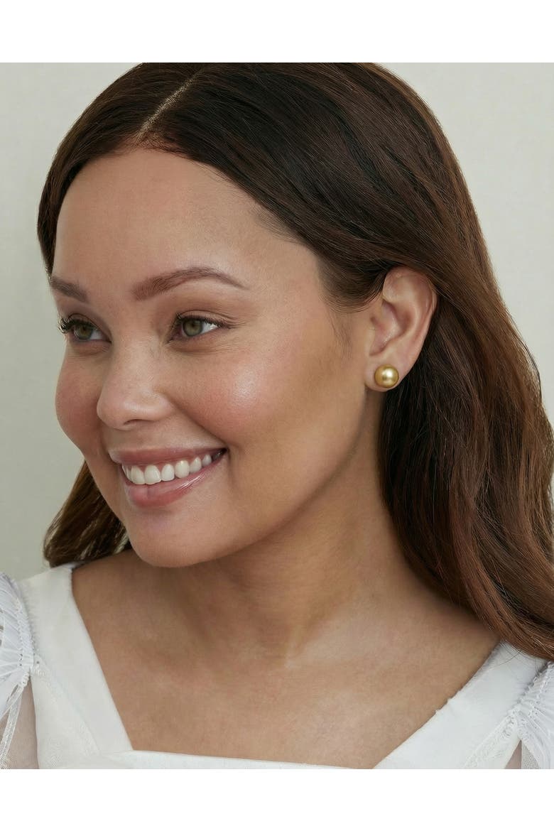 12mm Golden South Sea Round Pearl Stud Earrings, Alternate, color, Yellow Gold