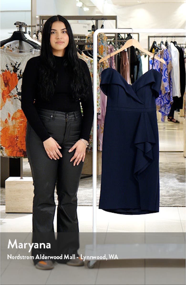 Ruffle Off the Shoulder Scuba Knit Cocktail Dress, sales video thumbnail