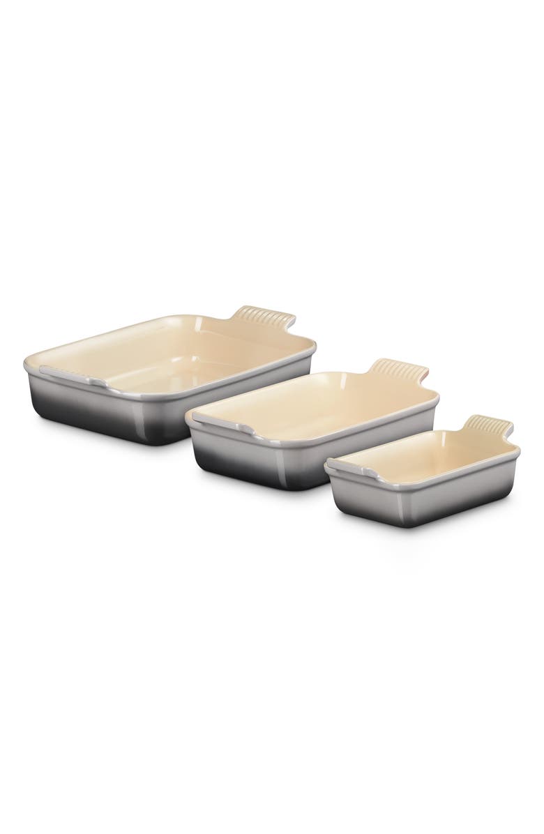 Le Creuset Heritage Set of 3 Rectangular Baking Dishes, Main, color, Oyster