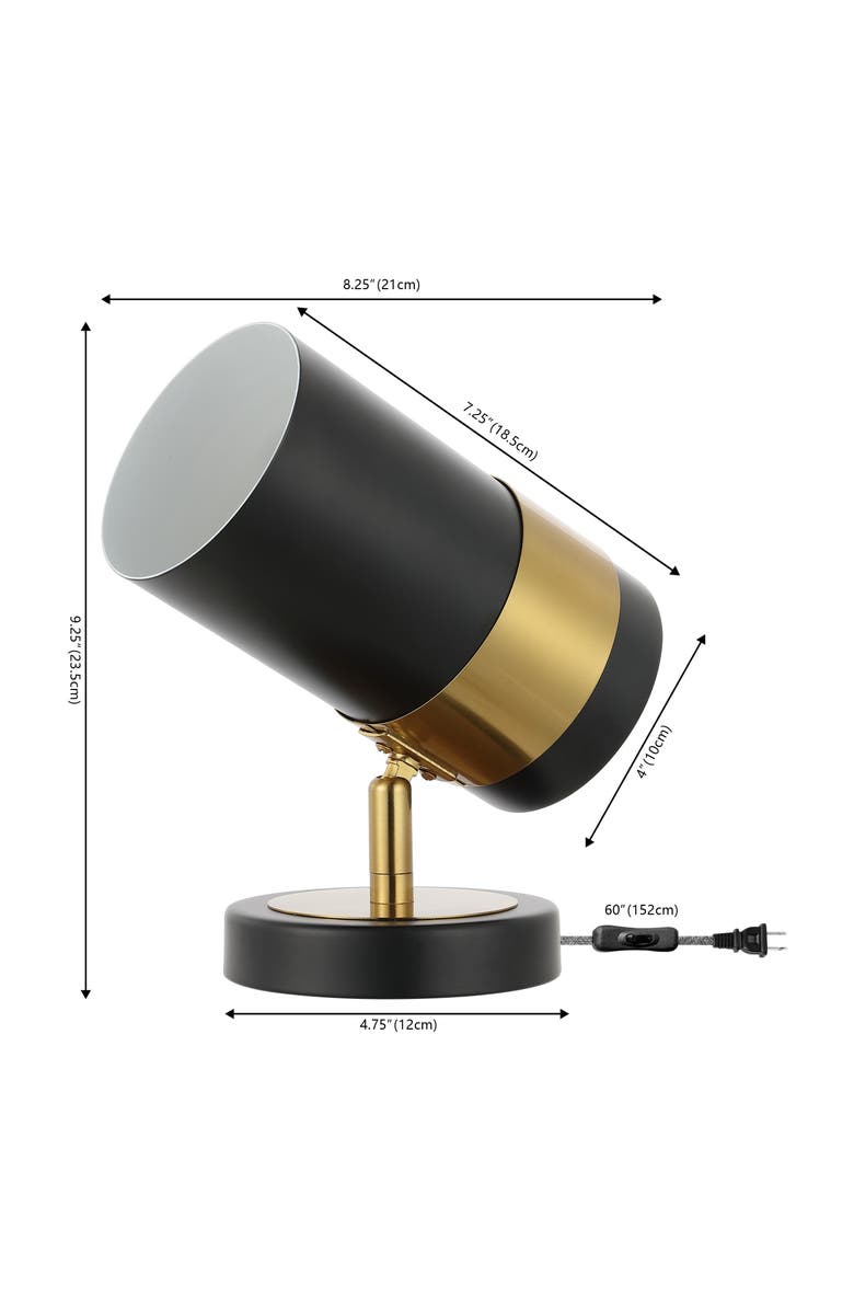 JONATHAN Y Astra 9.25" Modern Industrial Iron Adjustable Indoor LED Floor Spotlight, Black/Brass Gold, Alternate, color, Black/Brass Gold