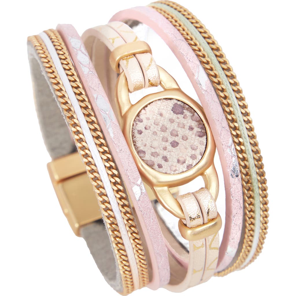 Saachi Leather Snake Skin Print Medallion Bracelet In Gold