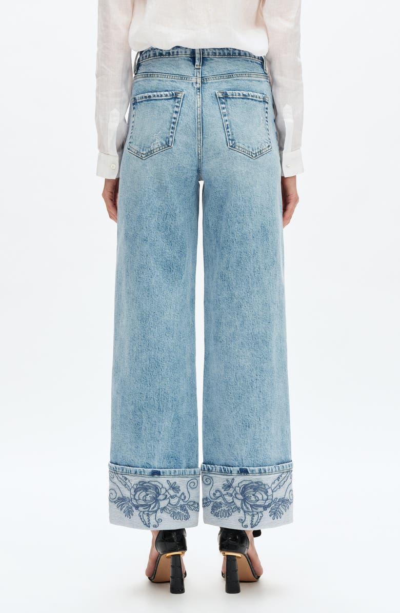 Bayeas Flora Embroidered High Waist Cuffed Wide Leg Jeans, Alternate, color, 
