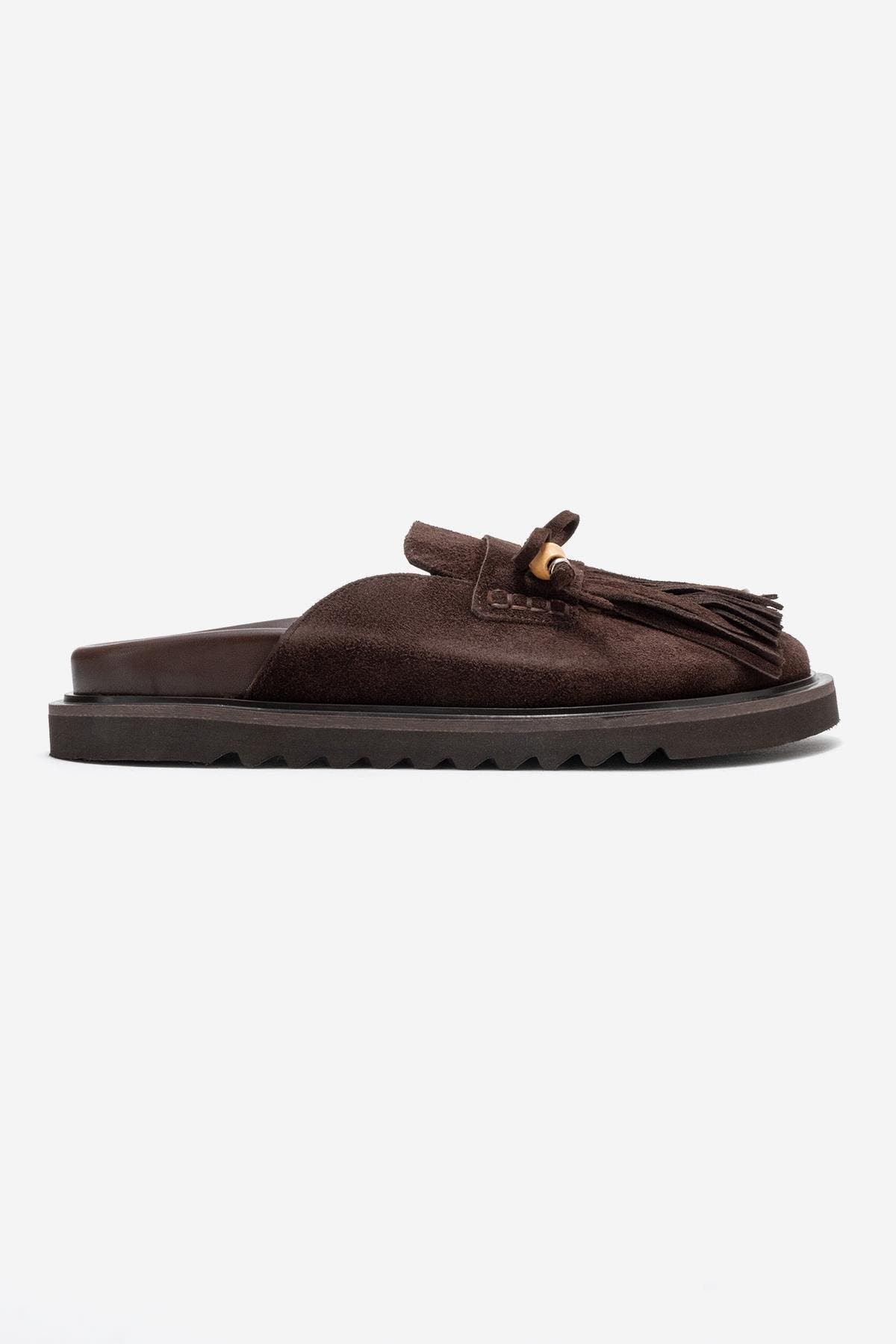 Carol Tassel Leather Mule, Alternate, color, Brown Suede Leather