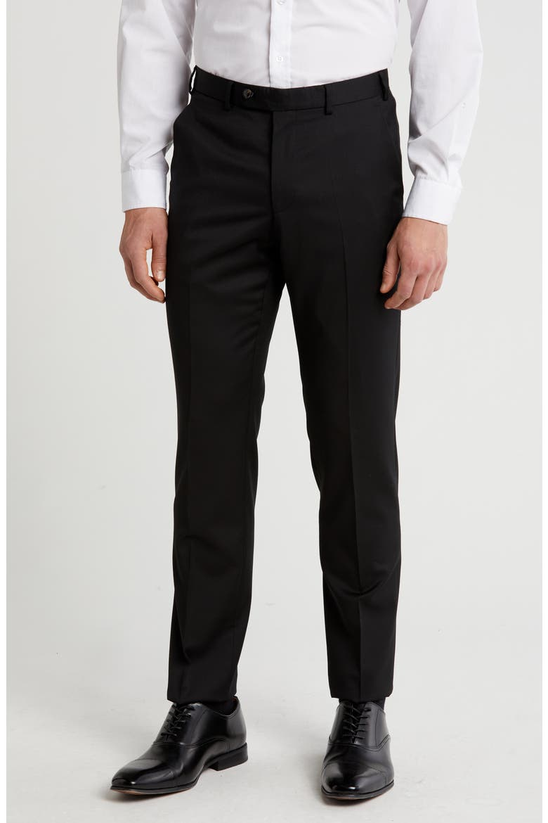 Flat Front Virgin Wool Dress Pants, Main, color, BLACK