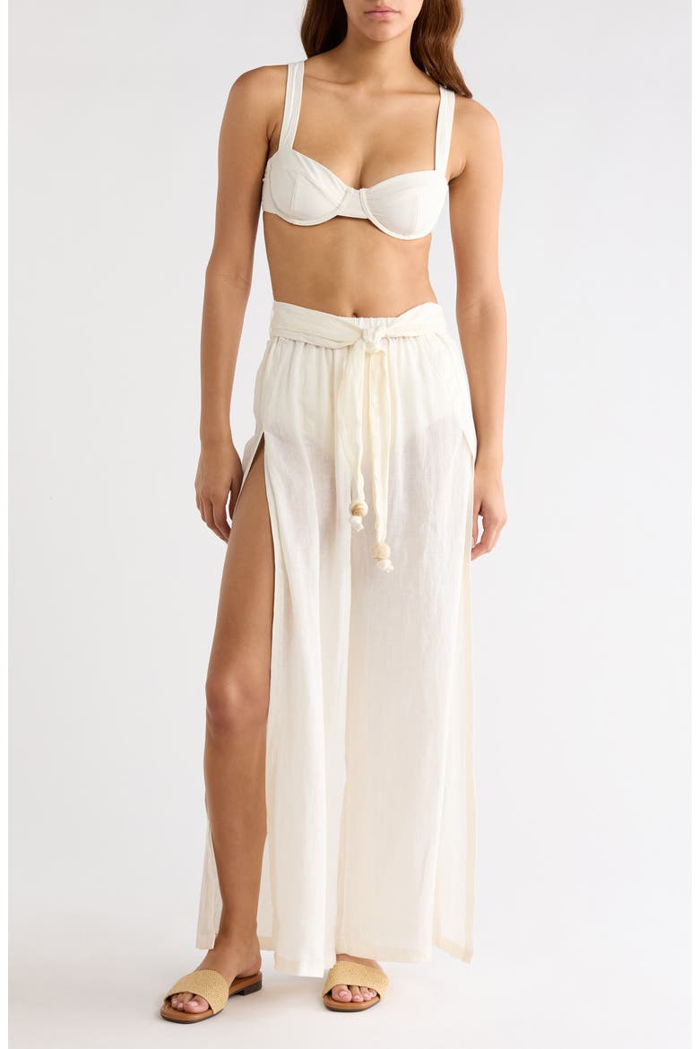 Tie Side Linen Cover-Up Pants, Main, color, WHITE