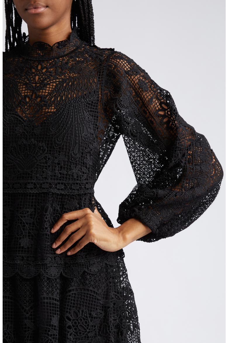 Long Sleeve Guipure Lace Maxi Dress, Alternate, color, BLACK