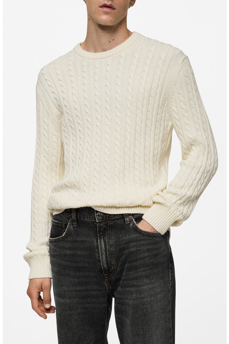 Cable Stitch Cotton Blend Sweater, Main, color, OFF WHITE