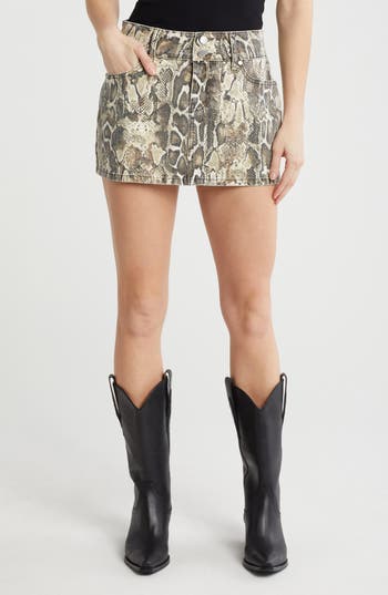 Shop Ptcl Double Button Snake Print Denim Miniskirt In Snake Stripe