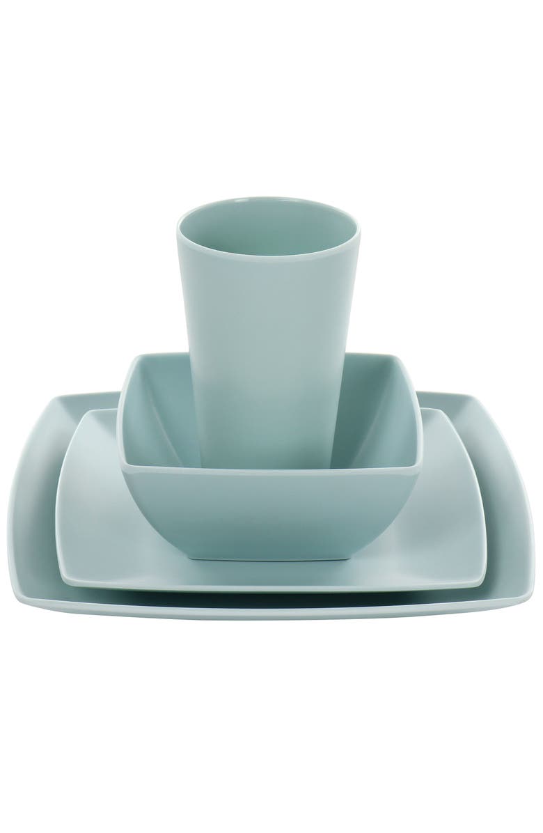 Gibson Home Grayson Melamine 16 Piece Square Dinnerware Set, Alternate, color, Green
