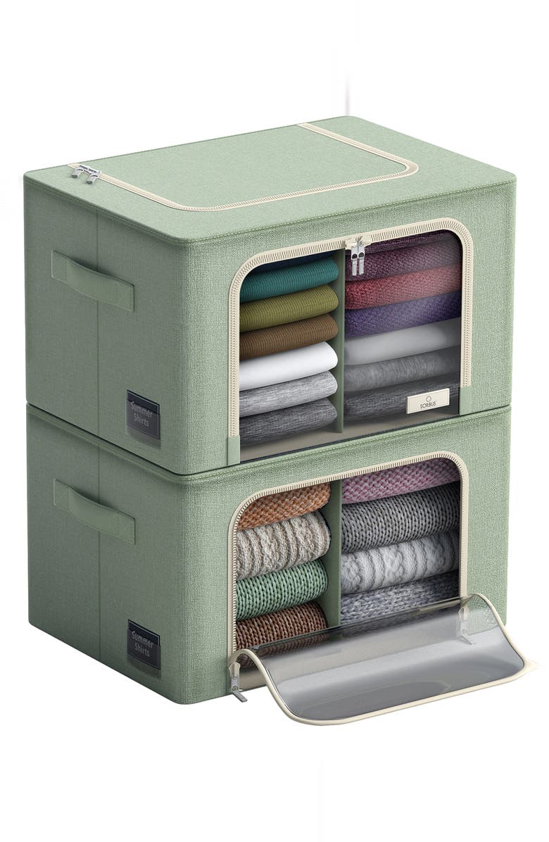 SORBUS Set of 2 Stackable Foldable Organizer Bins, Main, color,