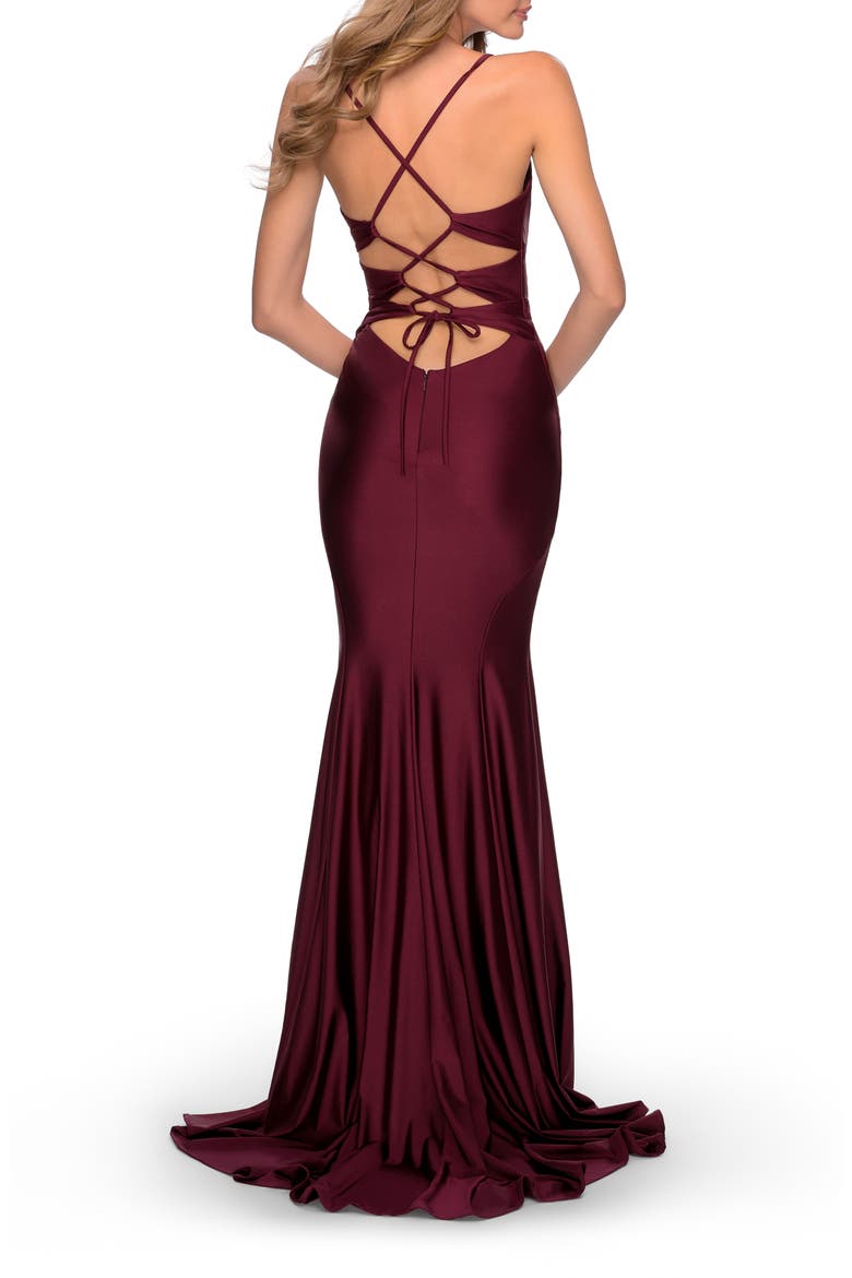 Long Dress with Knotted Detail and Lace Up Back, Alternate, color, Dark Berry