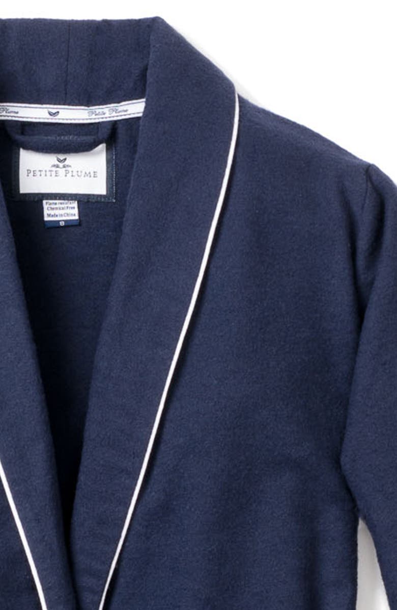Petite Plume Navy Flannel Robe, Alternate, color, Navy