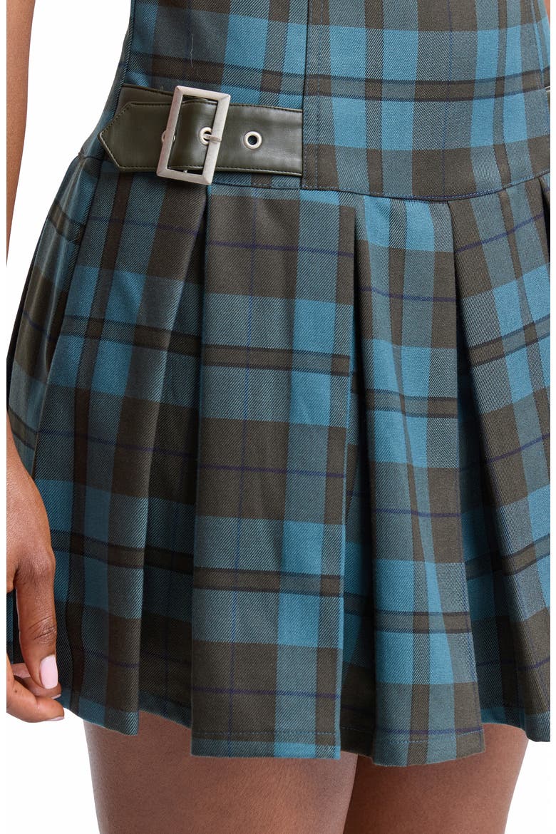 Plaid Pleated Stretch Minidress, Alternate, color, DEEP TEAL PLAID