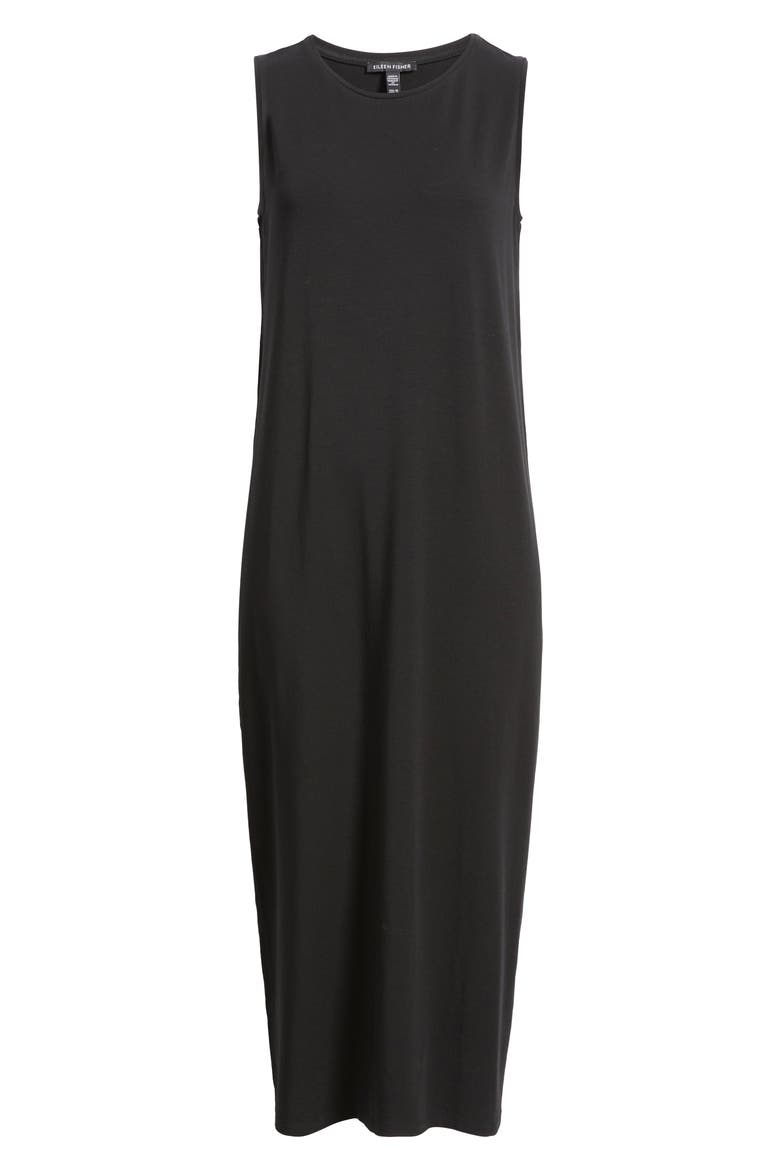 Round Neck Oval Stretch Sleeveless Midi Dress, Alternate, color, BLACK