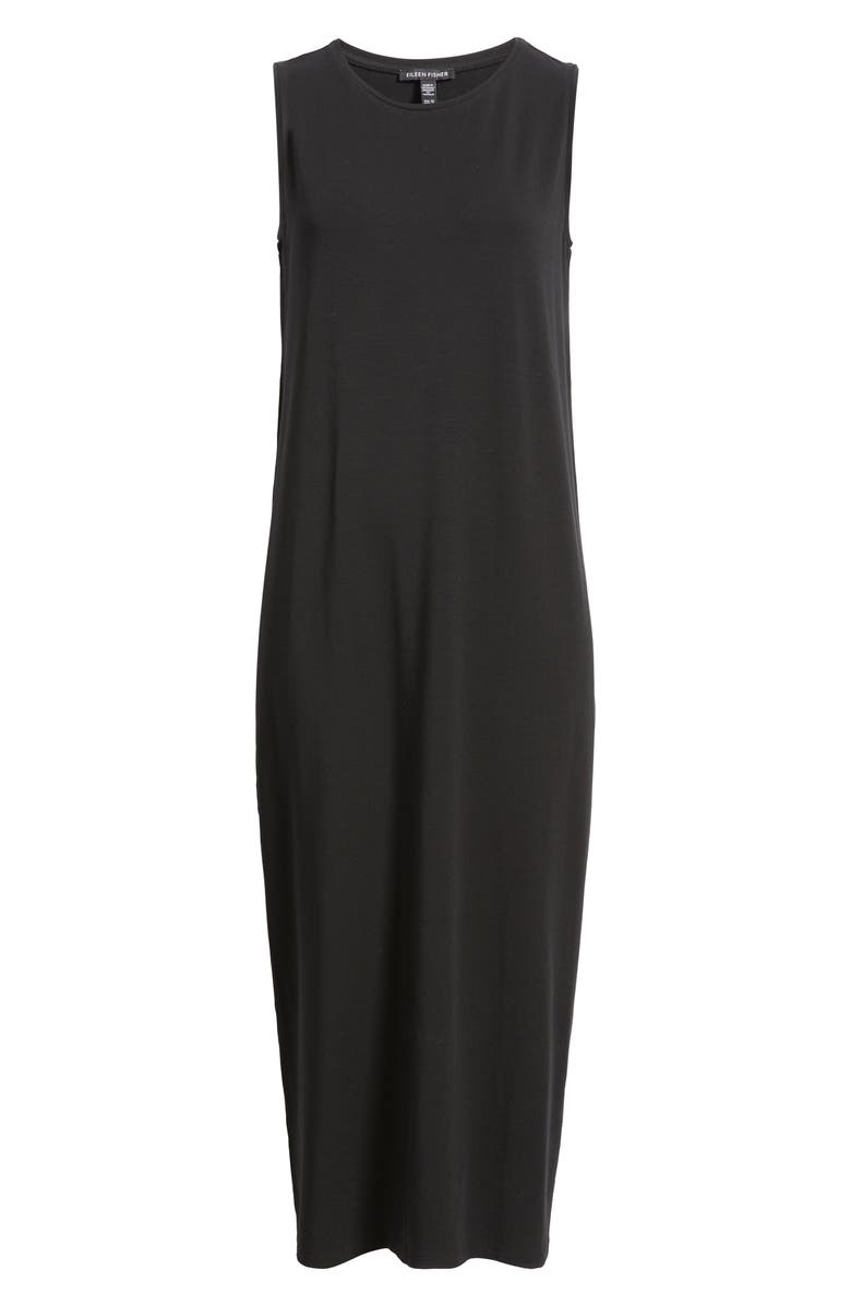 Eileen Fisher Round Neck Oval Stretch Sleeveless Midi Dress, Alternate, color, Black