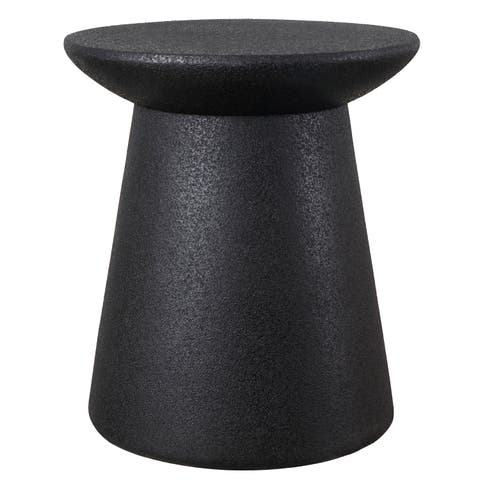Hollie Minimalist Frosted Polyresin Indoor/Outdoor Accent Table, All-Weather Textured Round Pedestal Side Table & Stool