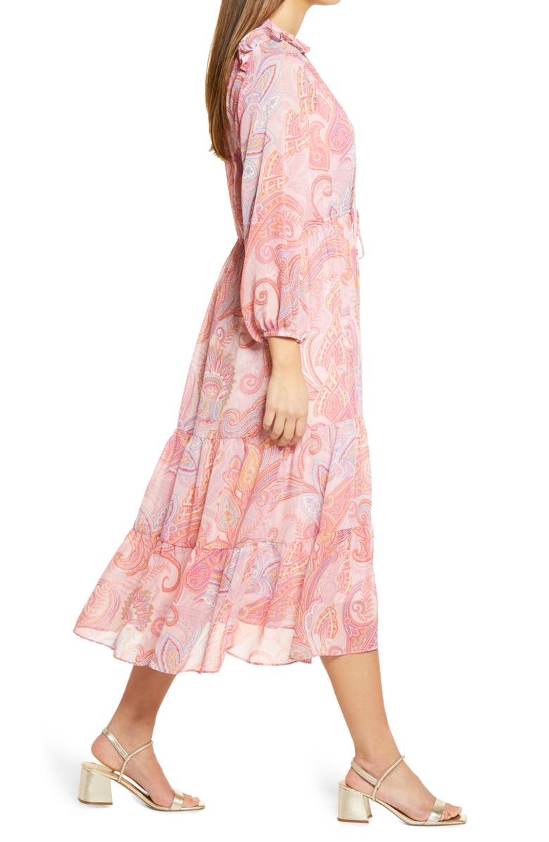 Julia Jordan Long Sleeve Tiered Chiffon Midi Dress, Alternate, color,