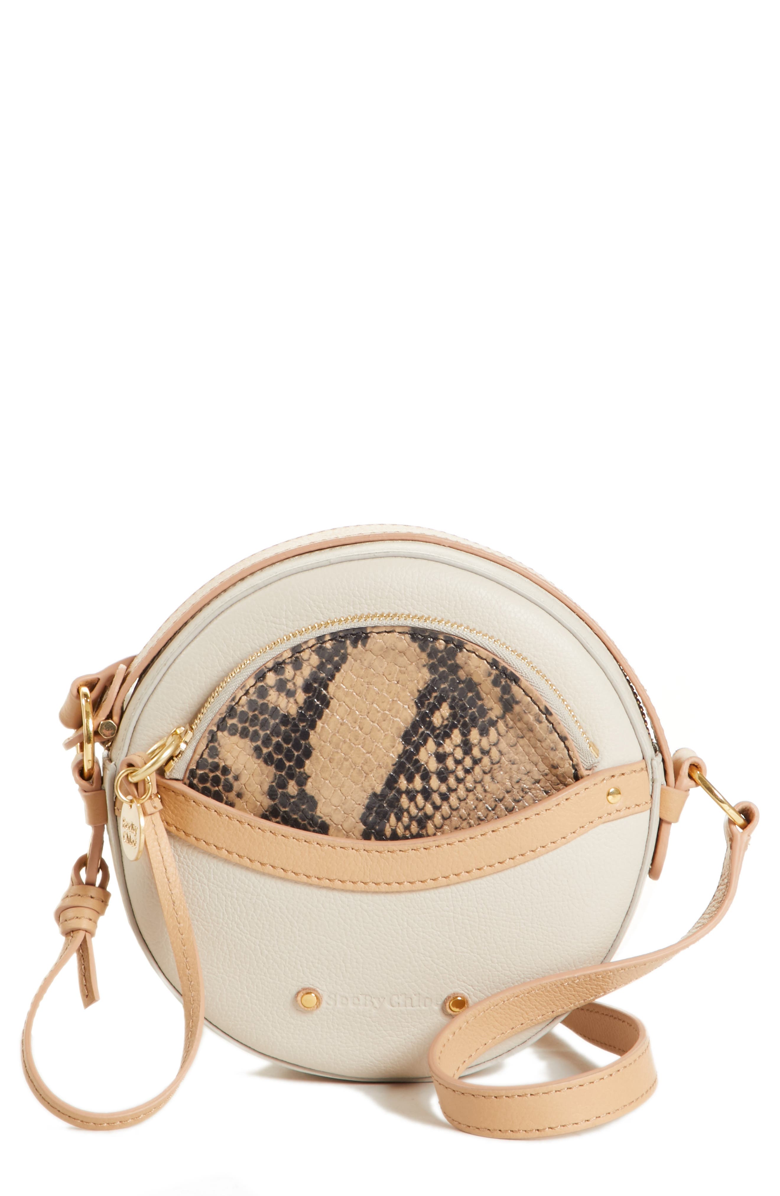 See by Chloé Rosy Mini Leather Crossbody Bag with Faux Snakeskin, Main, color, 
