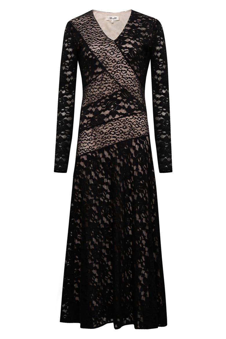 Park Long Sleeve Lace Midi Dress, Alternate, color, BLACK