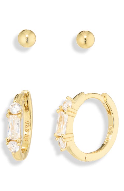Ball Stud & Huggie Hoop Earrings Set