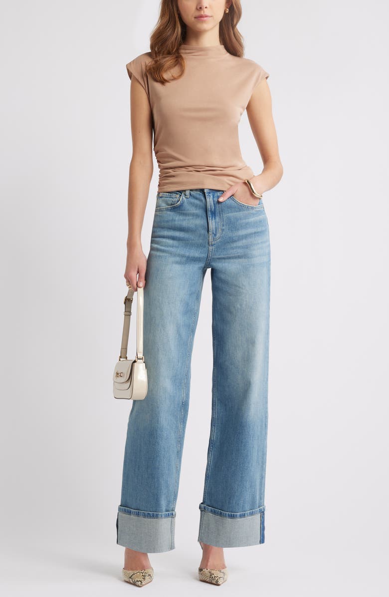 Open Edit Funnel Neck Cap Sleeve Top, Alternate, color,