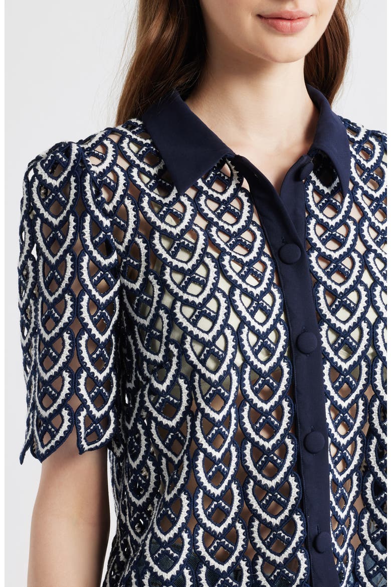 Addison Sheer Lace Top, Alternate, color, NAVY/ WHITE