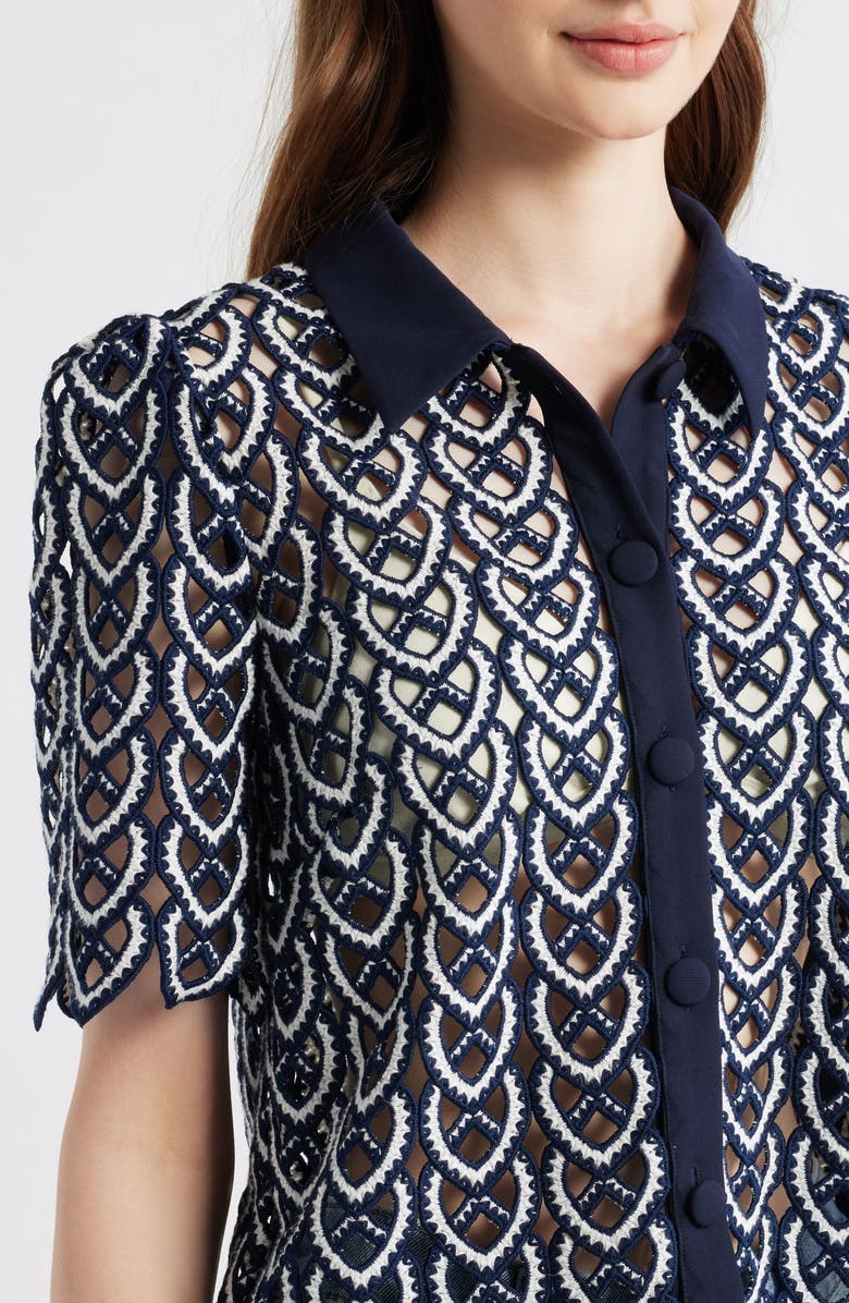 Milly Addison Sheer Lace Top, Alternate, color, Navy/ White