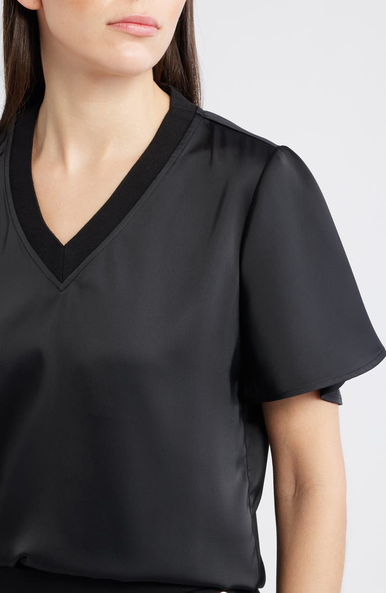 Anne Klein V-Neck Flutter Sleeve Satin Top, Alternate, color, Anne Black