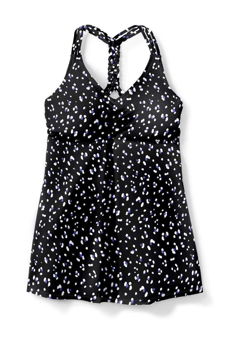 Longer Length Ruched V Neck Braided Racerback Tankini Top, Alternate, color, WHITE DOTS