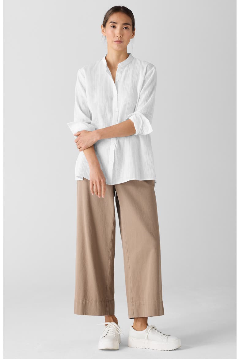 Mandarin Collar Textured Organic Cotton Button-Up Shirt, Alternate, color, WHITE