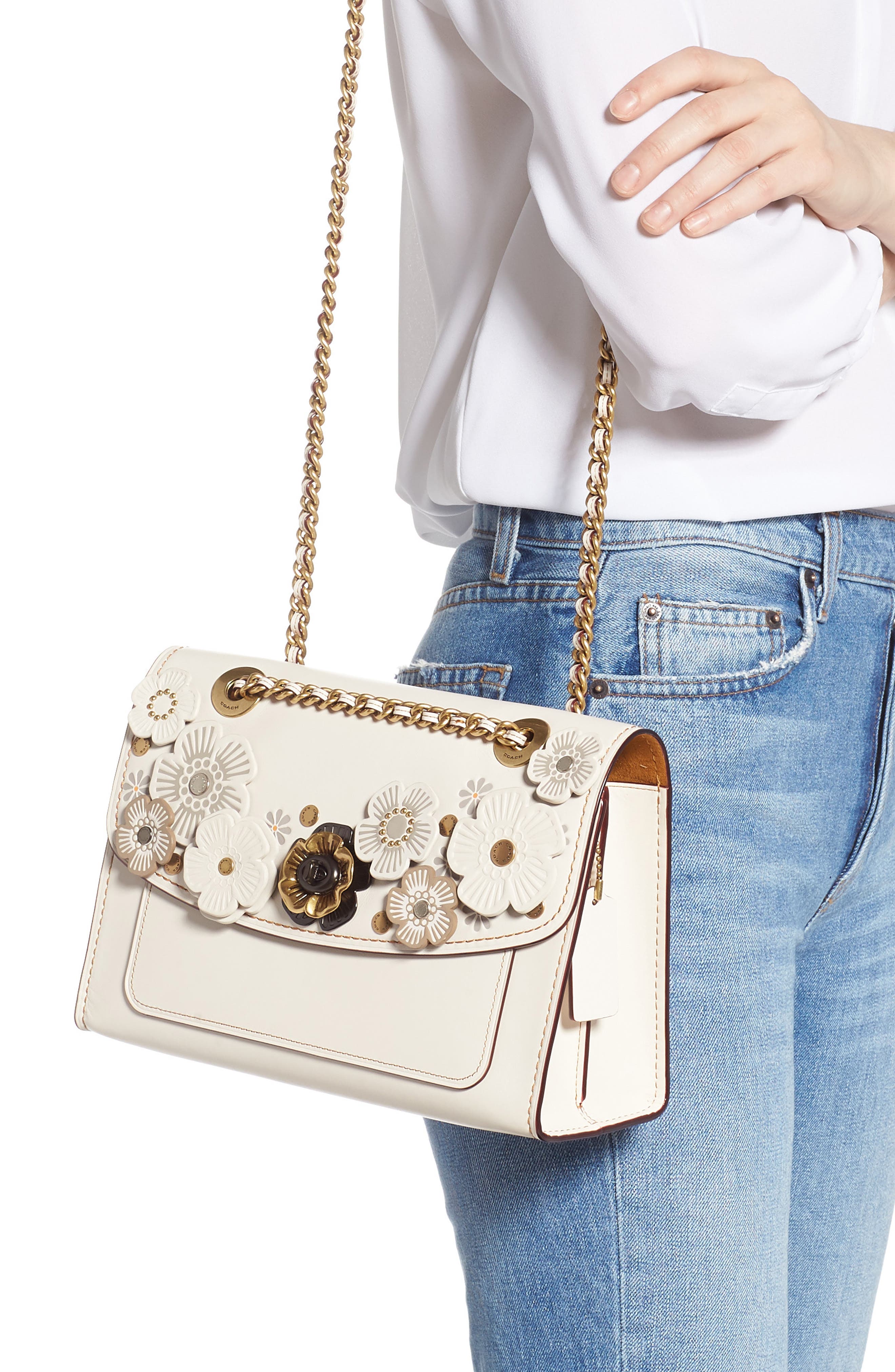 COACH Parker Tea Rose Leather Shoulder Bag, Alternate, color, 