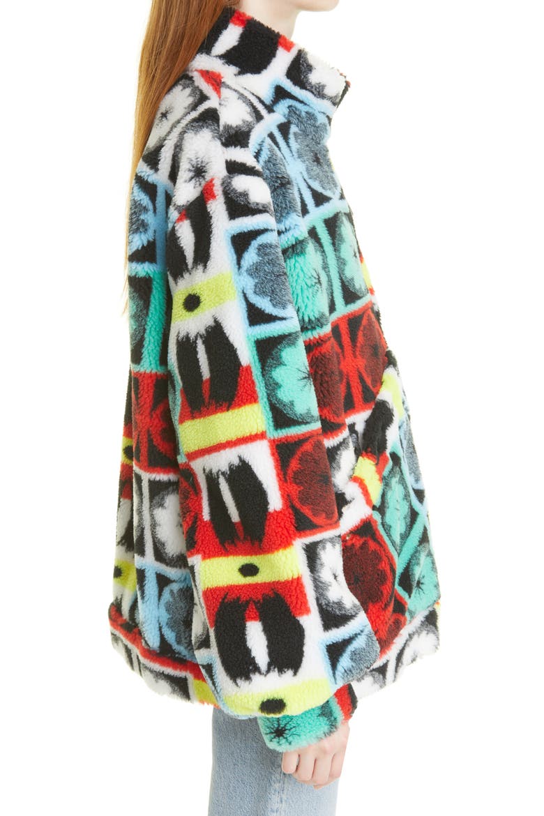 Petzi Oversize Recycled High Pile Fleece Jacket, Alternate, color, BLUE / RED / YELLOW MULTI