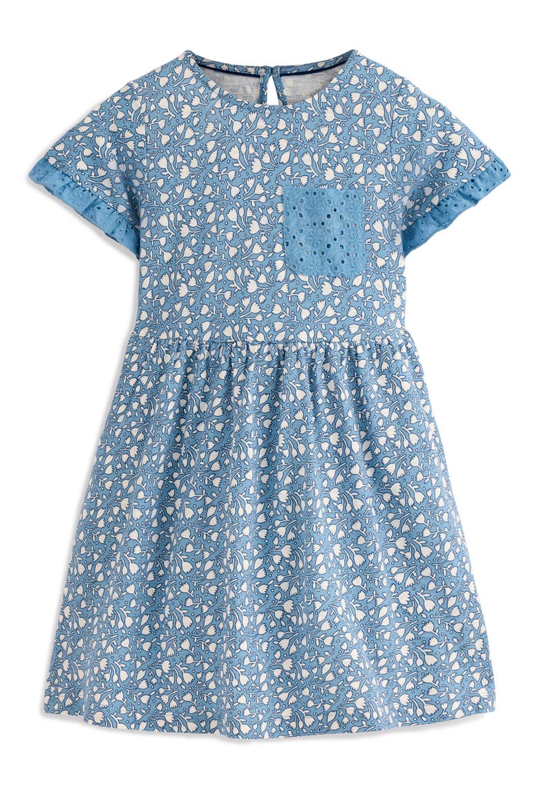 Kids' Eyelet Pocket Cotton Jersey Dress, Main, color, BLUE