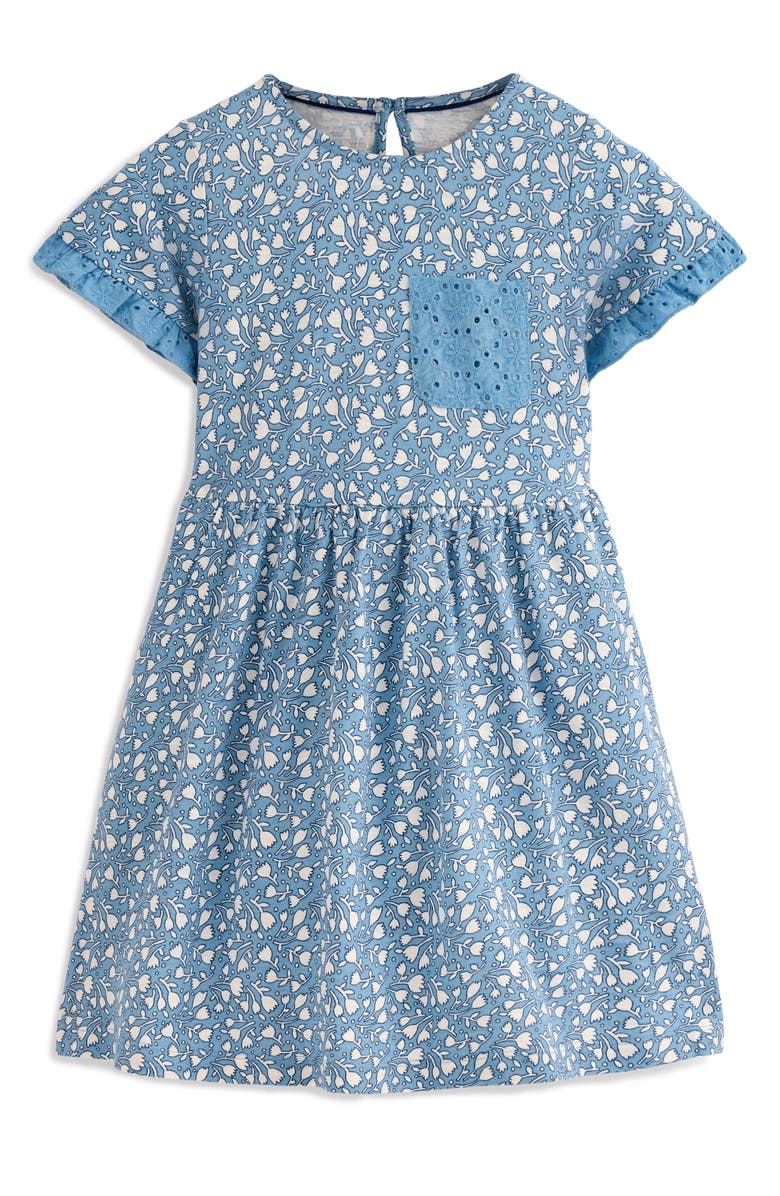Mini Boden Kids' Eyelet Pocket Cotton Jersey Dress, Main, color, Blue