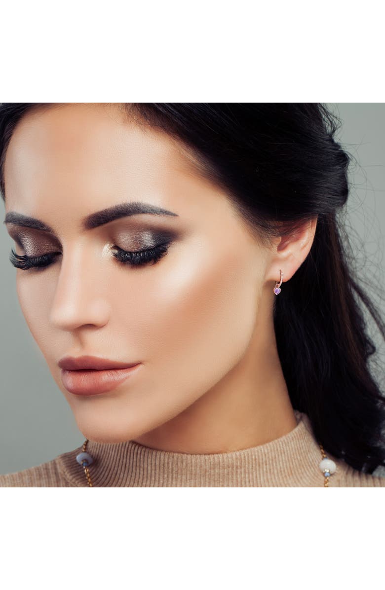 Julianna B. Amethyst & Diamond Heart Huggie Earrings 10K, Alternate, color,