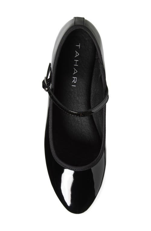 T Tahari Round Toe Mary Jane Flat In Black Patent