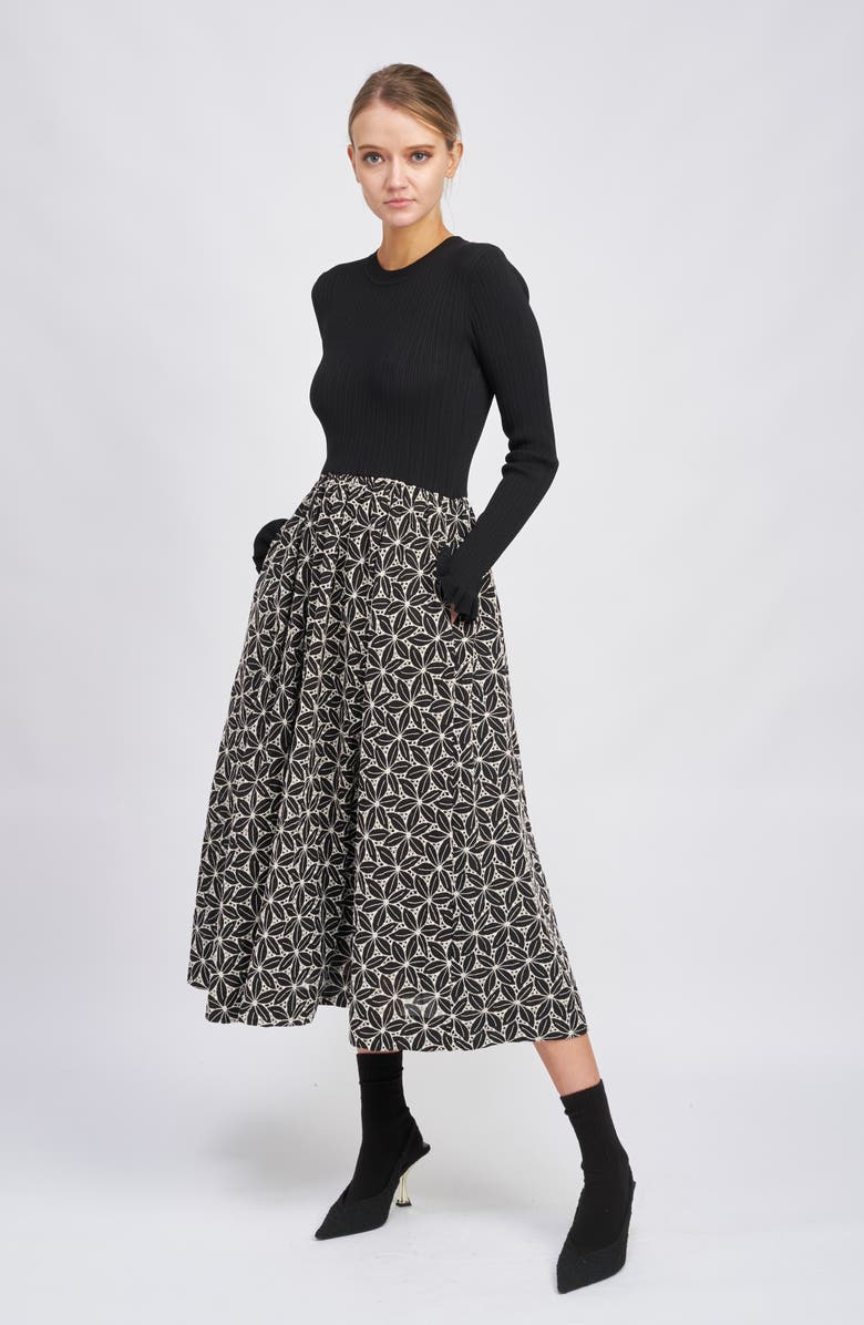 En Saison Brynn Mixed Media Long Sleeve Midi Dress, Alternate, color, 