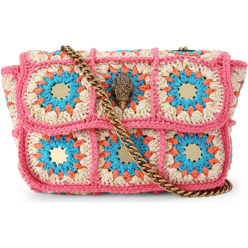 Kurt Geiger London Medium Kensington Crochet Convertible Crossbody Bag In Open Pink