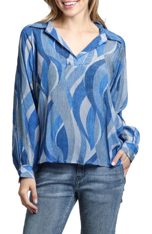 Apny Floral Print Popover Top In Light Blue Multi