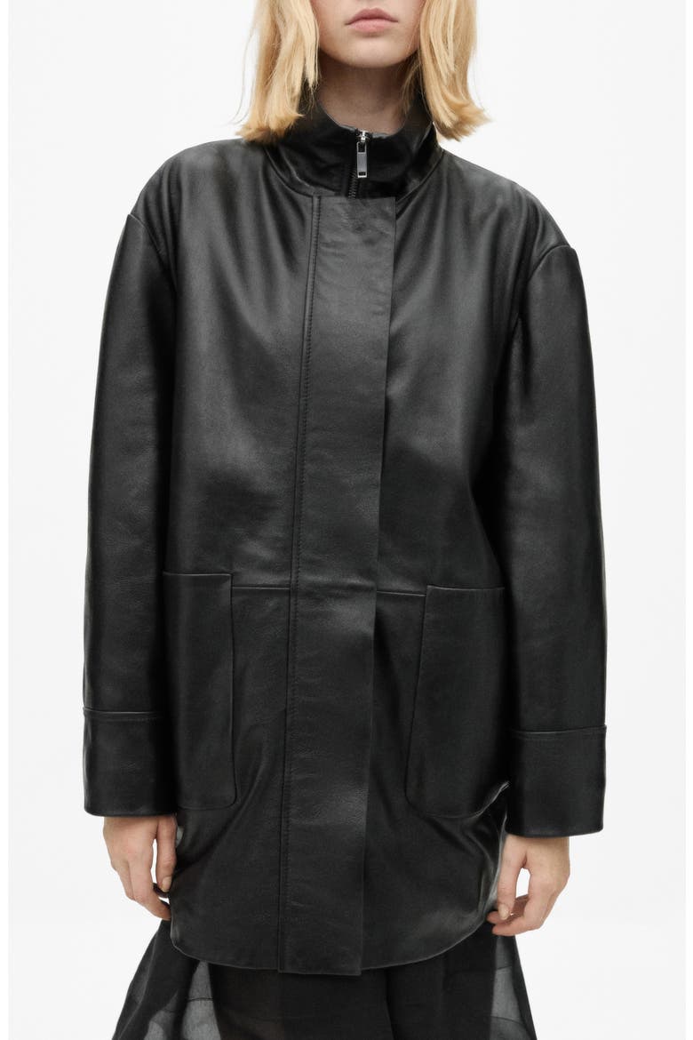 Oversize Faux Leather Jacket, Main, color, BLACK