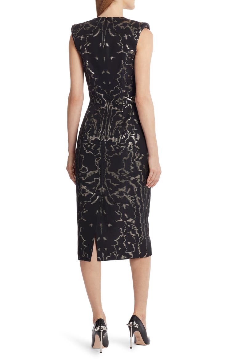 Alexander McQueen Sleeveless Jacquard Midi Sheath Dress, Alternate, color, BLACK-GOLD