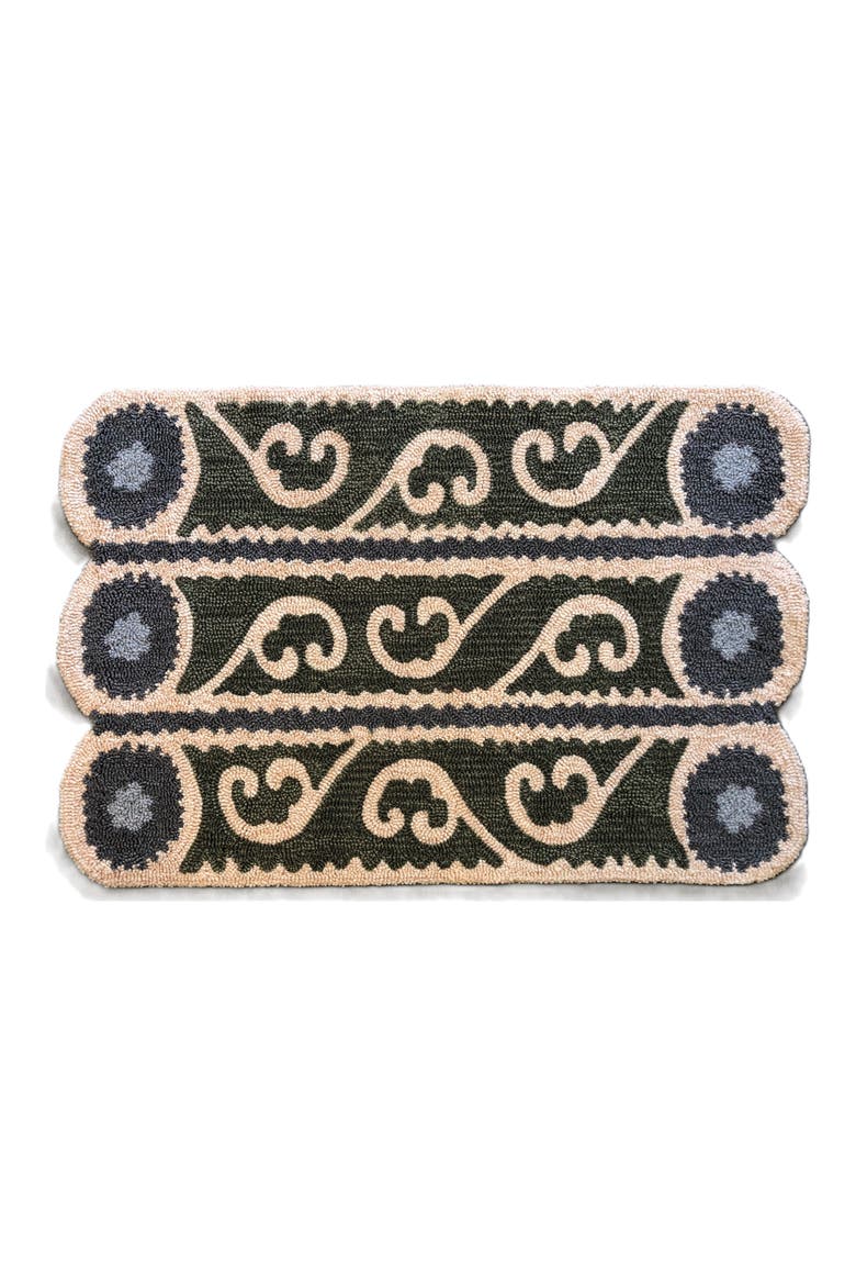 Suzani Stripe Scallop Doormat, Main, color, GREEN/ TAN/ BLUE