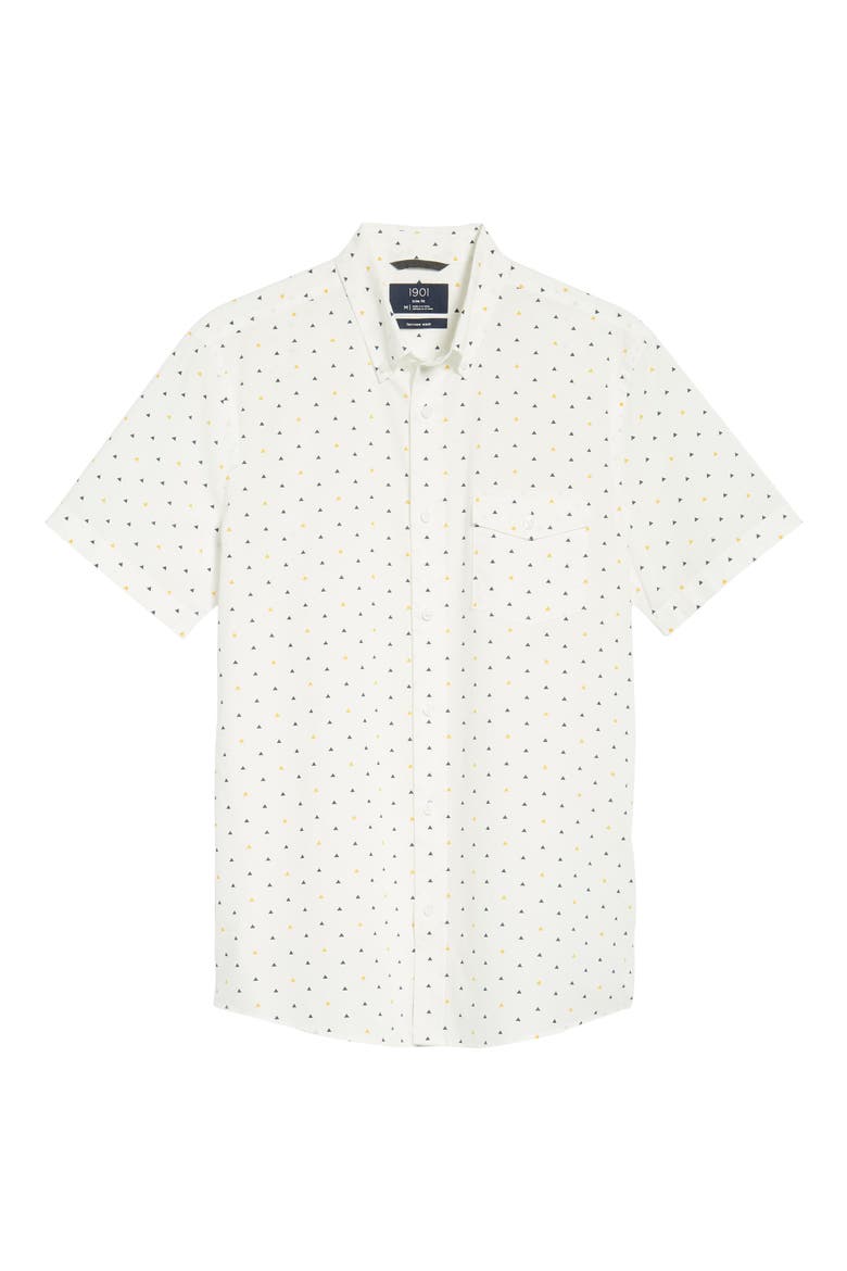 Ivy Trim Fit Triangle Print Sport Shirt, Alternate, color, WHITE BLUE YELLOW TRIANGLES