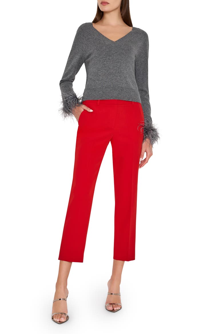 Feather Cuff V-Neck Sweater, Alternate, color, GREY HEATHER
