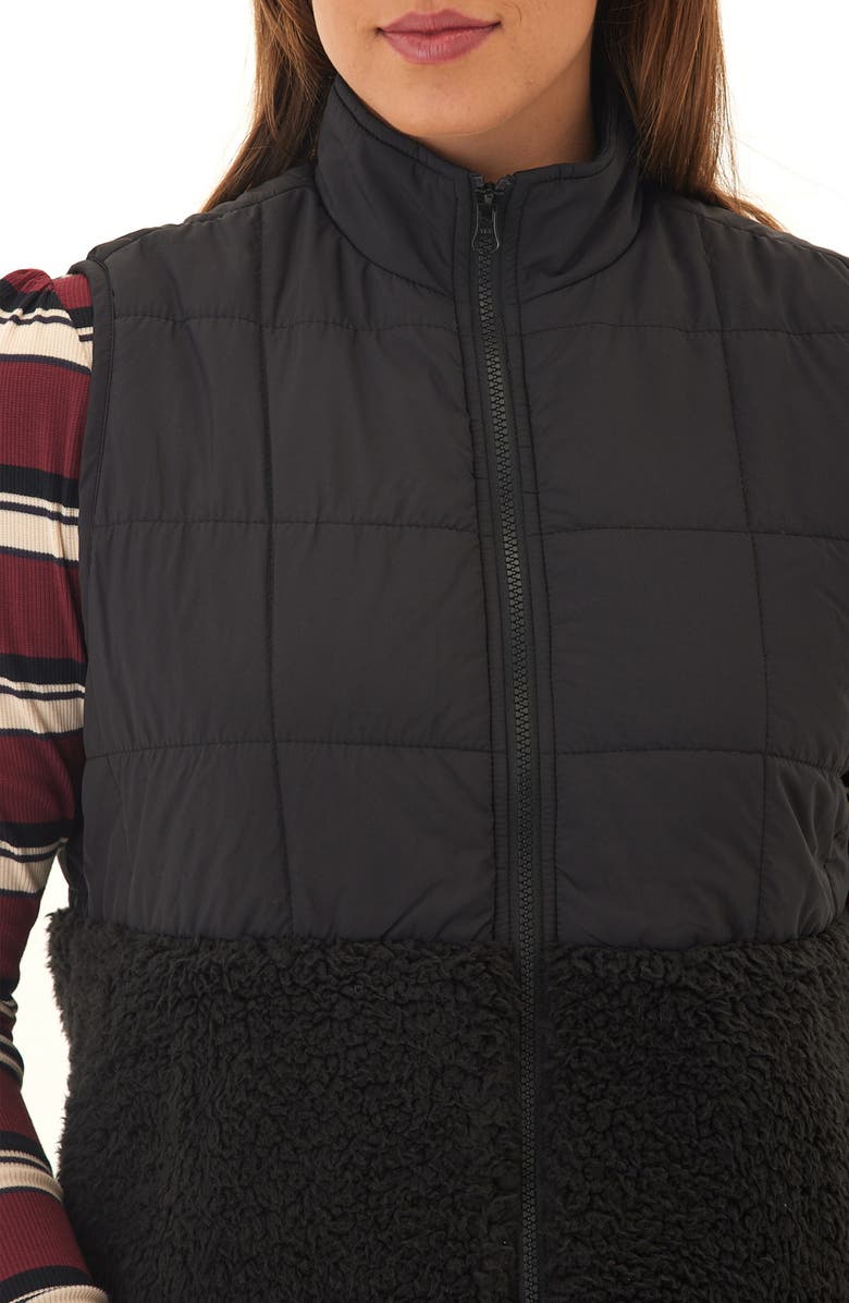 Threads 4 Thought Janey Faux Shearling Mixed Media Puffer Vest, Alternate, color, Black
