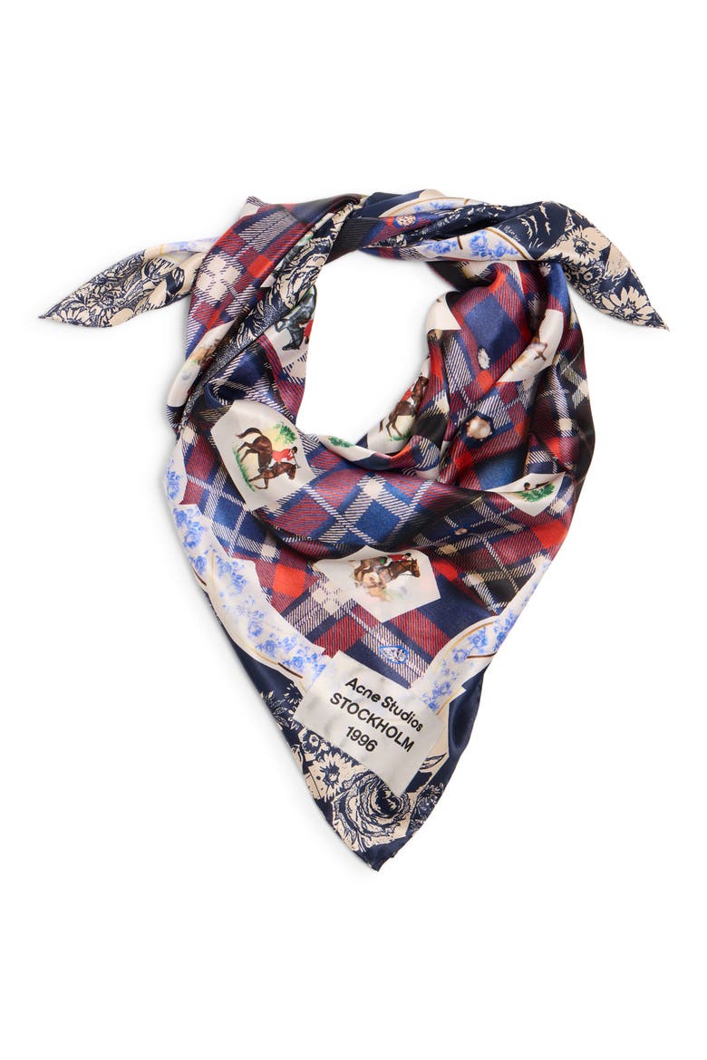 Volta Ceramics Print Square Organic Silk Scarf, Alternate, color, BLUE/ RED