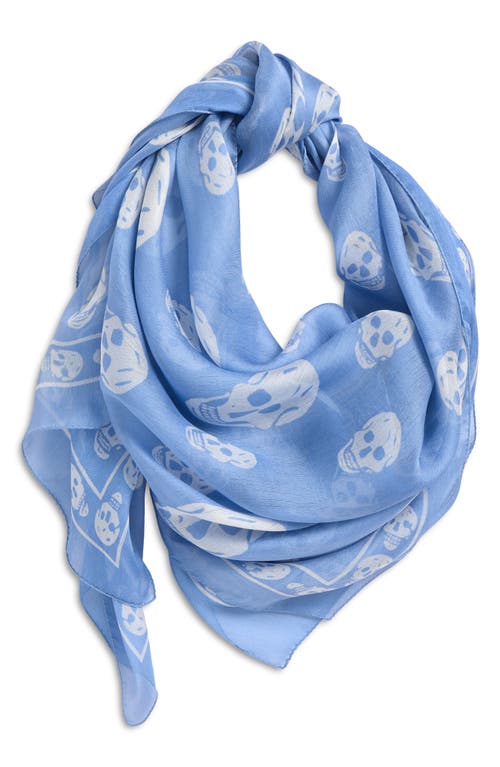 Alexander Mcqueen Mcqueen Skull Print Silk Scarf In 4878 Print Blue/ivory