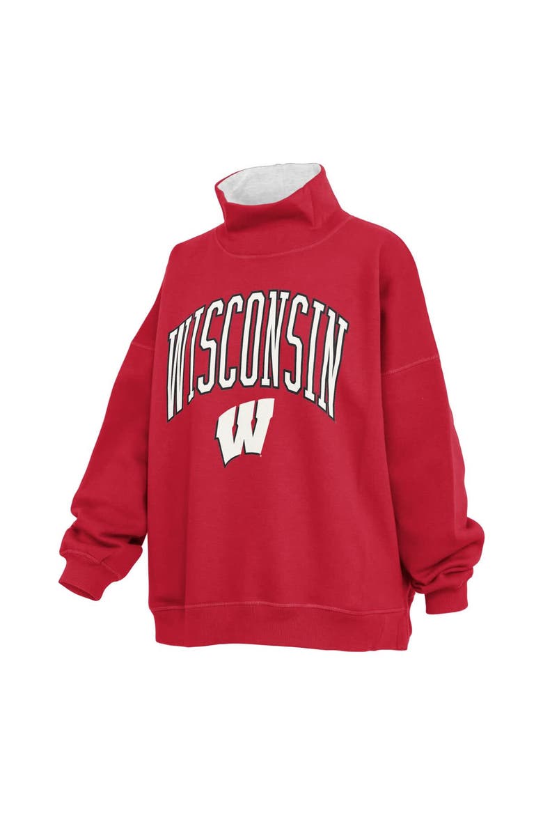 Women's Pressbox  Red Wisconsin Badgers Oversized Mock Neck Sweatshirt, Alternate, color, Red