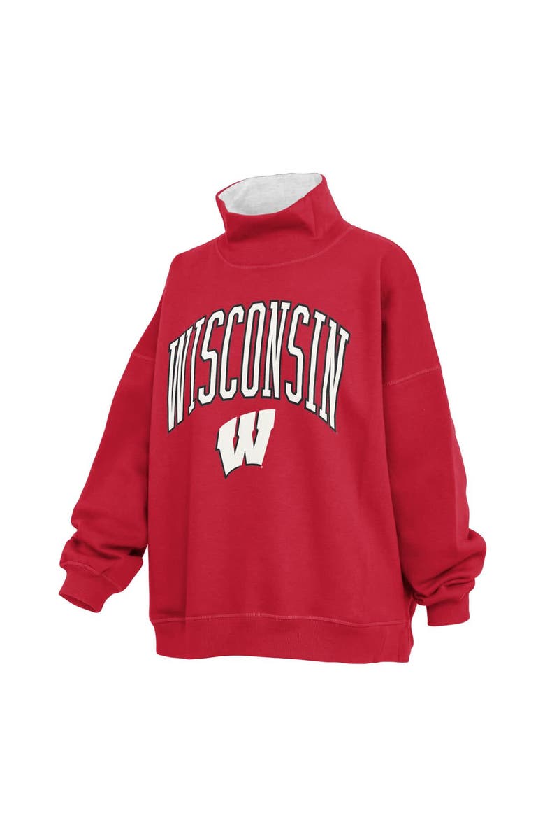 PRESSBOX Women's Pressbox Red Wisconsin Badgers Oversized Mock Neck Sweatshirt, Alternate, color, Red