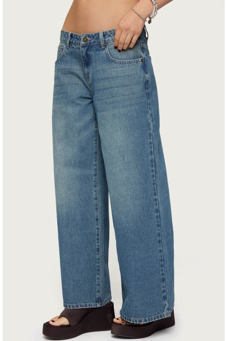 Vyxen Bow Print Low Rise Wide Leg Jeans, Alternate, color, BLUE-VINTAGE-WASHED